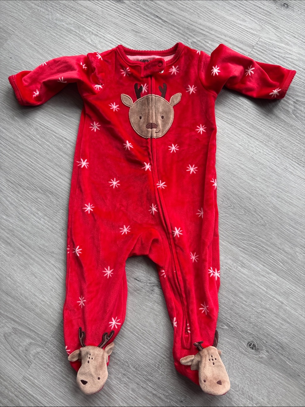 Red Reindeer One-Piece Footed Pajamas - Brand: